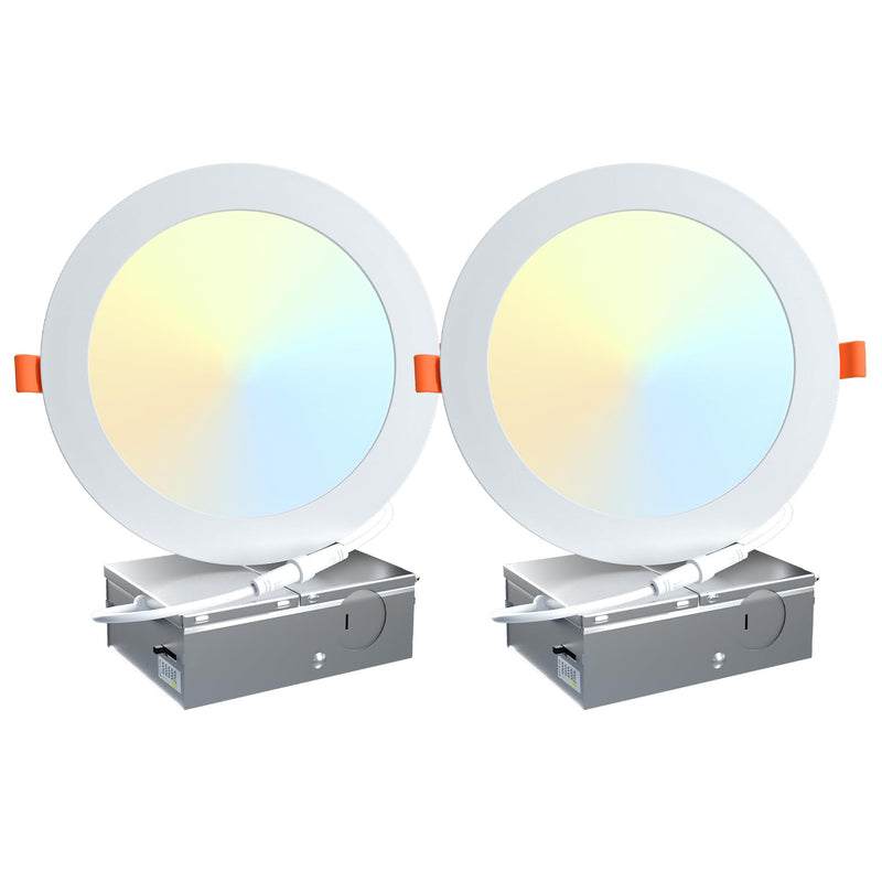 ORALUCE LED Recessed Lighting 6 Inch with Junction Box, 2 Pack | Ultra-Thin,5CCT 2700K/3000K/4000K/5000K/6500K,CRI90+,12W 100W Eqv 1050LM Canless Downlight for Kitchen Living Room