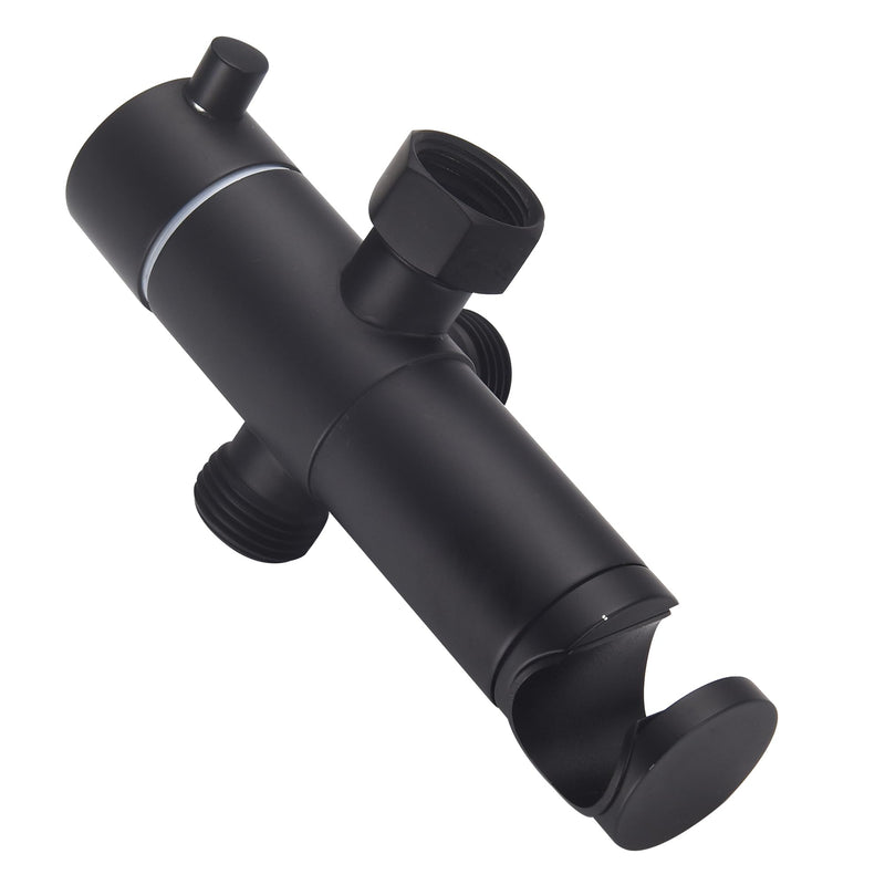 Solid Metal Shower Arm Diverter with Handshower Mount for Hand Held Showerhead and Fixed Spray Head ∣ G 1/2 3-Way Bathroom Universal Shower System Replacement Part (Matte Black)