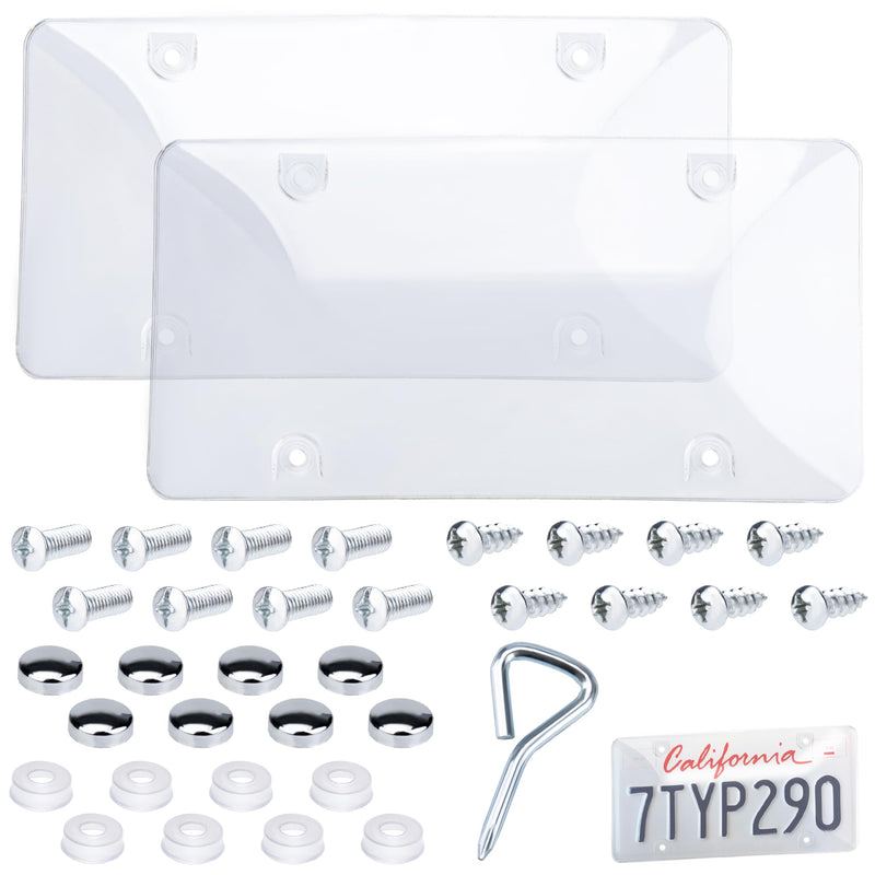 2 PCS Clear License Plate Covers, Unbreakable Novelty Licenses Plate Protect, License Plates Frame for Car Tag, Front and Back with Screws Caps