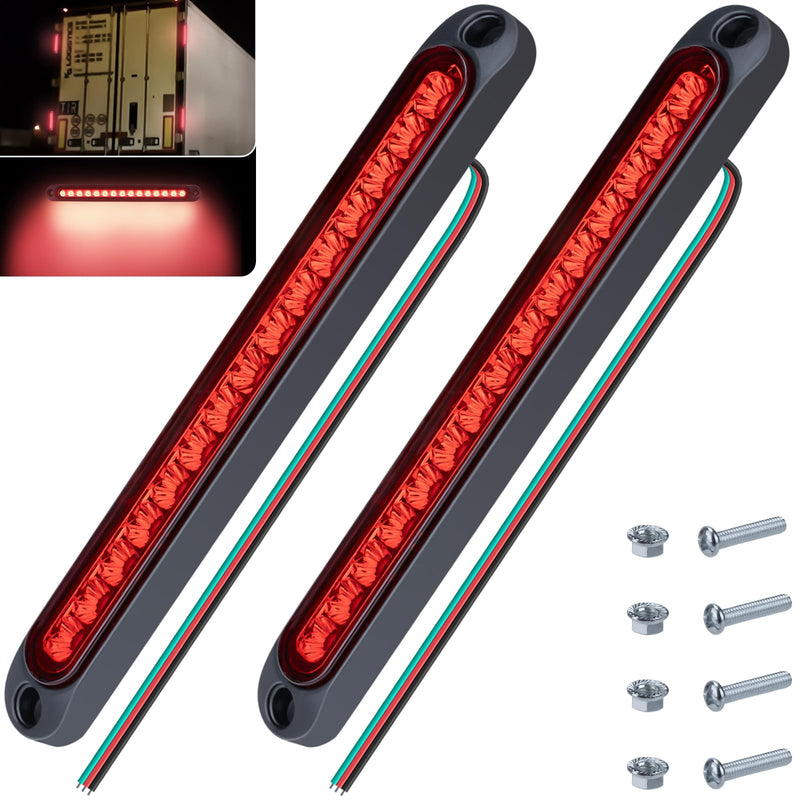 2 PCS Led Trailer Tail Light Bar, 10 Inch 15 Red Led Brake Lights Strip Assembly, IP67 Waterproof Trailer Light Kit for Golf Cart, for Marine Boats Golf Cart Offroad Truck RV UTV ATV 2 PCS