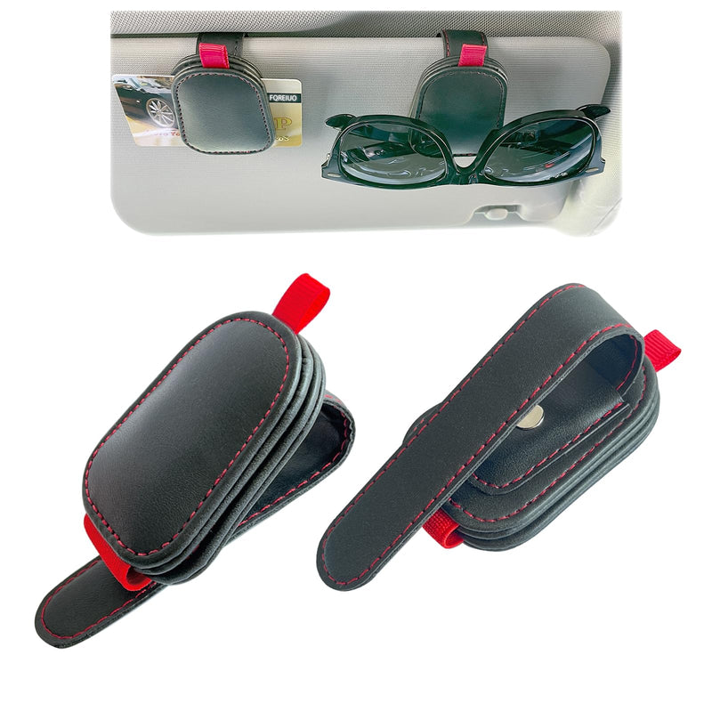 2 Pack Sunglasses Holder for Car Visor, Magnetic Leather Eyeglass Clip, Applicable to Most Eyeglasses,Ticket，Notes and Non-Magnetic Cards, etc. (Black)