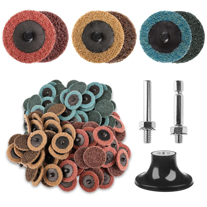 92PCS 2 Inch Quick Change Sanding Discs Set:90PCS Surface Conditioning Pneumatic/Die Grinder Sanding Discs with 1/4" Roll Lock Holder Pad for Metal Strip Clean Polish Burr Finish (Fine Medium Coarse) | 3-Grit Roll-Lock Sanding Discs with 1/4" Round & H...