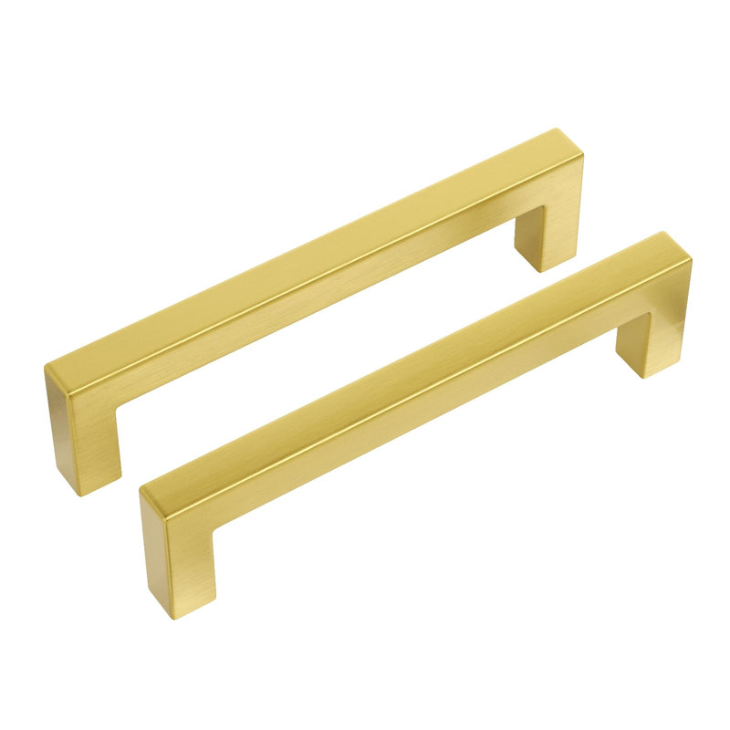 Haidms 5 Inch Cabinet Handles 10 Pack Gold Stainless Steel Drawer Pulls Brushed Brass Cabinet Hardware Square Cabinet Pulls for Kitchen Bathroom Cupboard 5 Inch Hole Center