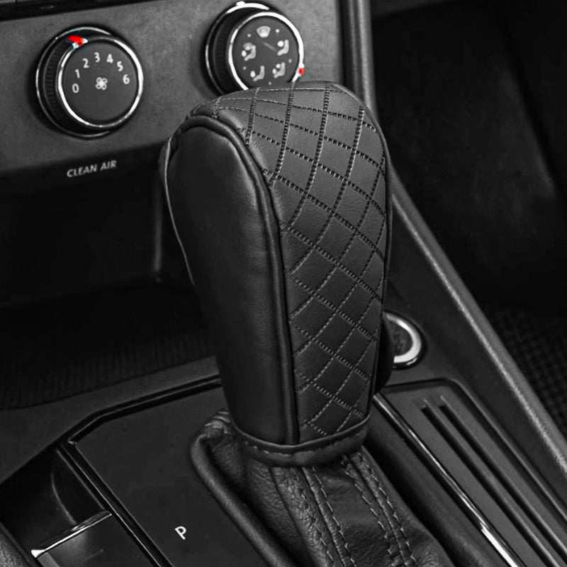 Leather Car Gear Shift Knob Cover, Upgraded Anti-Slip Design Stick Shift Knob Cover, Universal Durable Car Decorative Accessories Shifter Stick Protector Suitable for Cars,Trucks,SUVs (Black) Black