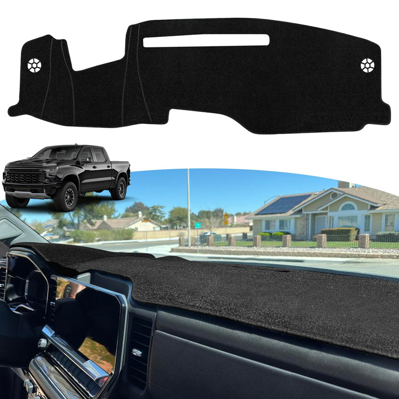 2025 Silverado Dash Cover Mat Fit for 2022-2026 Chevy Chevrolet Silverado/GMC Sierra 1500 Dashboard Cover for 2024+ Silverado & Sierra 2500HD 3500HD Sunshield Protector Mat (Only fits 13.4-in Screen) Black