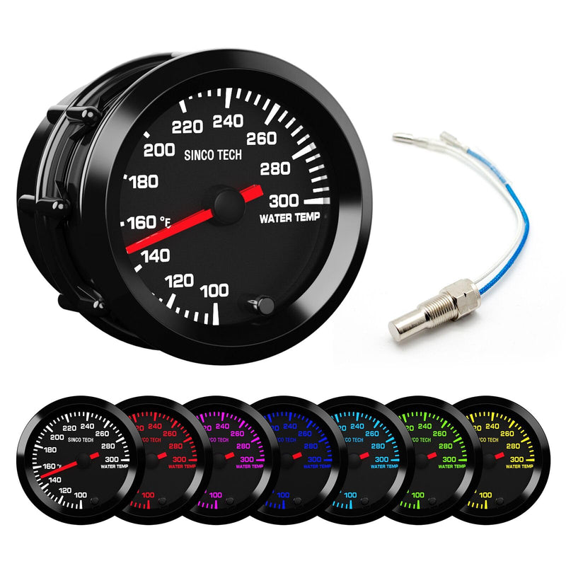 7 Color Gauge Kit 2" 52mm Automobile Backlight Pointer Car Meter with Sensor (Water Temp F) Water Temp F