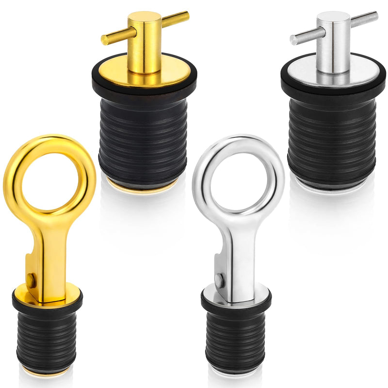 MorningRo 4 Pcs 1 Inch Boat Plugs Boat Drain Plug with Brass Snap and T Handle Drain Kayaks Accessories Stainless Steel
