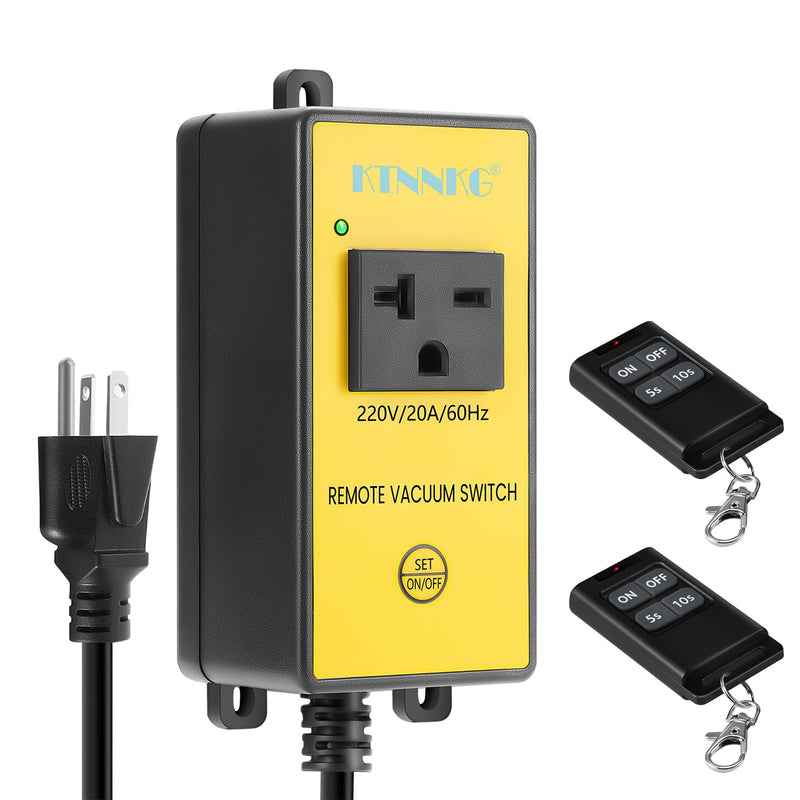 220V Automatic Remote Vacuum Switch, KTNNKG Wireless Outlet for High Power Dust Collector Tools, 5s/10s Delay Off Autoswitch,20A/60Hz/3600W