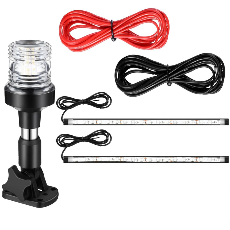 Rossesay Boat Stern Light Set White LED Marine Anchor Light with Base, 2 Pcs Red and Green Navigation Lights LED Anchor 3nm 360° Fold Down Stern Lights for Pontoon, Fishing, Bass 12-24v(6 Inch) 6 Inch