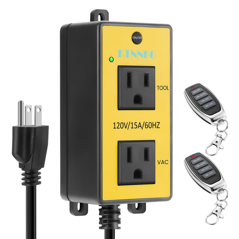 Automatic Vacuum Switch for Power Tool & Table Saw – Load Sensing Remote Control Outlet with 2 Outlets: Tool Plugs into One, Dust Collector Auto-On/Off When Tool Runs (1s Delay On / 7s Delay Off)