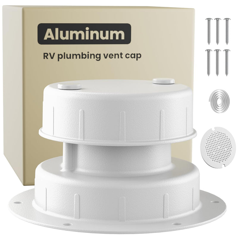 Safoner Aluminum RV Roof Sewer Plumbing Vent Cap Kit- Metal Replacement for Plastic Covers, Exterior Accessories for Trailers, Campers, and Motorhomes - White (1 Pack) 1