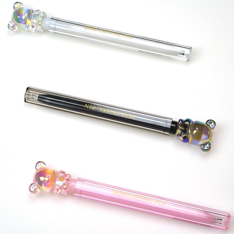 Cute Pens for Women – 3 Pack Nice Fine Tip Pens from the Fantasy Crystal Bear Collection, with Laser Pointer Pouch, Cute Stationary for Note Taking & Office Essentials