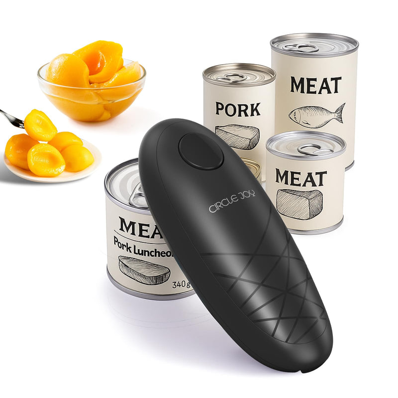CIRCLE JOY Electric Can Opener, One-Touch Automatic Can Opening with Smooth Edges, Food Safety Handheld Battery-Operated Can Opener for Kitchen and Seniors, Black
