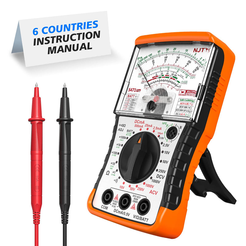 S471 Analog Pointer Multimeter, High Sensitivity Needle Meter for DC/AC Voltage Current Resistance Testing, Portable Battery and Load Tester with Built-in Fuses Analog - Pointer