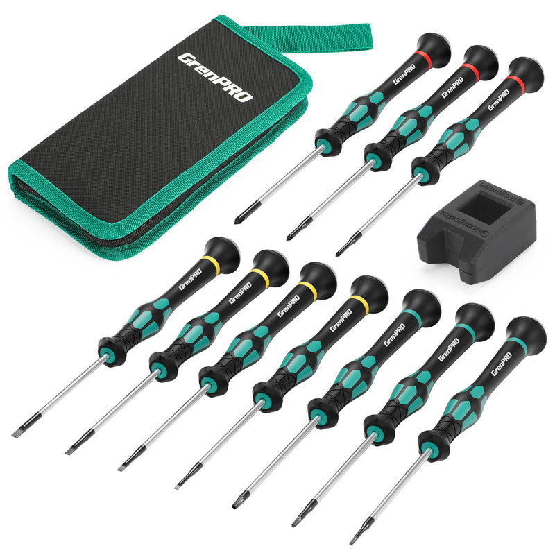 10-Piece Precision Screwdriver Set, Magnetic Small Screwdrivers with Phillips, Slotted, Torx Star for Eyeglass, Watch, Computer, Laptop, Phone Green