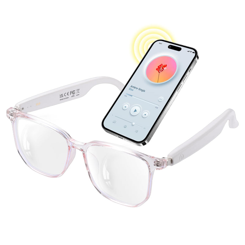 Smart Glasses for Women, Clear Frame Blue Light Glasses, Magnetic Charging, Open-Ear Design, Voice Assistant, Bluetooth Glasses with Speakers, Audio Eyeglasses for Working Gaming (GS03-C) GS03-Clear-Standard Smart Glasses