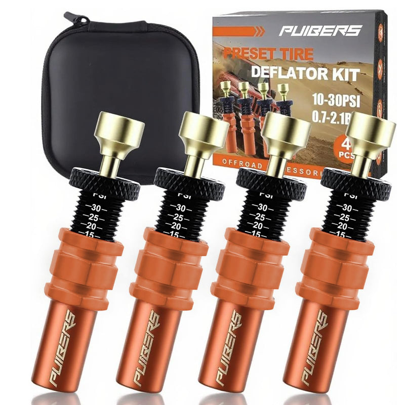 Tire Deflator Adjustable Auto-Stop (0.7-2.1bar/10-30PSI) - Precision Tire Deflators Offroad Accessories 4x4 for Truck, SUV, Motorcycle,Brass Core Tyre Air Down Tool 4PCS