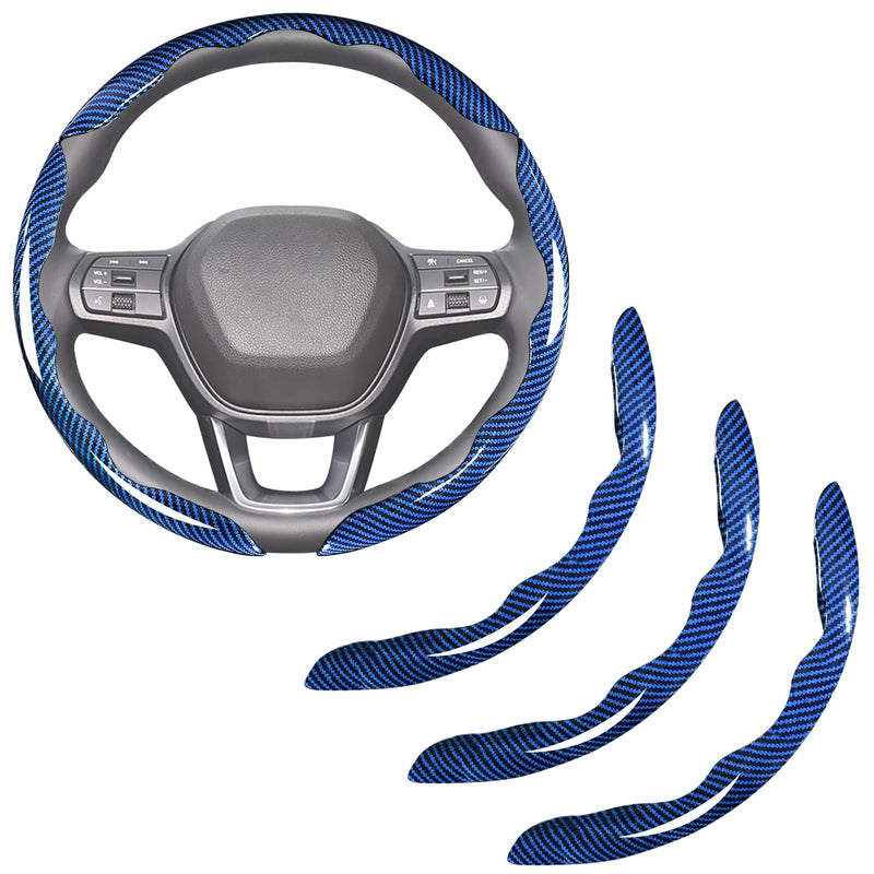  [AUSTRALIA] - Carbon Fiber Steering Wheel Covers 3 Piece Clip on Steering Wheel Cover (Blue) Blue Standard Size[14"1/2-15"]