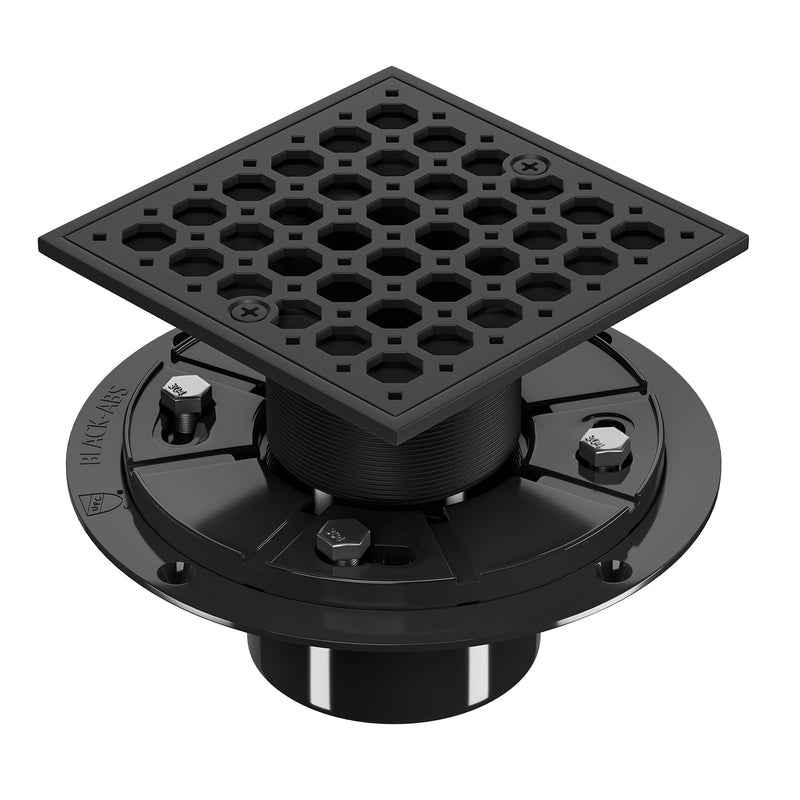 4 Inch Shower Floor Drain with Flange, Matte Black Shower Drain, Octagon Pattern Removable, SUS 304 Stainless Steel High Flow Shower Drain kit,Hair Strainer, Watermark&CUPC Certified(Octagon) Octagon Matte Black