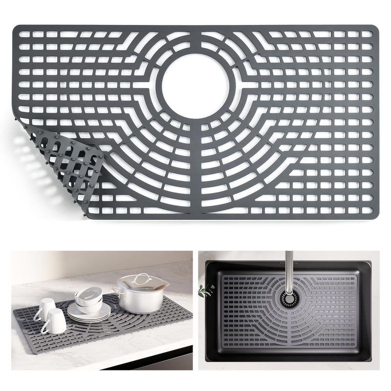 Snuggery Silicone Sink Protector for Kitchen Sink 28" x 15" – Flexible Sink Mat, Heat Resistant Grid, Non-Slip Rack, Easy to Clean Dishwasher Safe – Fits Farmhouse, Single & Double Bowl Sinks 28x15 rear