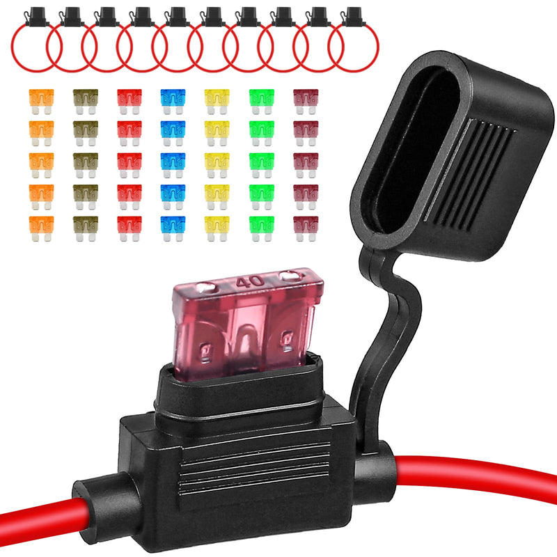 10 Pack Inline Fuse Holder 12V, Professional 12 AWG Waterproof Fuse Holder with 35 Pcs (5A/7.5A/10A/15A/20A/30A/40A) Standard Car Fuses, Giwiemi in Line Fuses Holders 12v for Marine Auto and Circuits