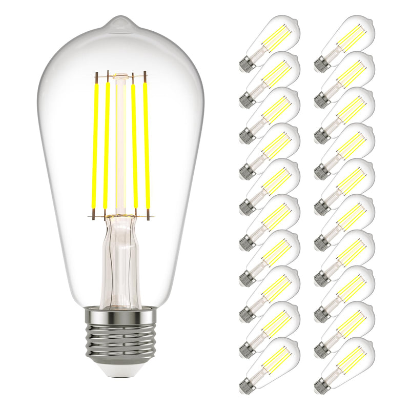 Kawaya E26 LED Edison Bulbs: 6W Equivalent 60 Watt Dimmable LED Light Bulbs - Warm Lights 2700k 800 Lumens High Brightness Filament Bulbs with 90+ CRI - Clear Glass, Pack of 20 2700k Warmwhite 20 Pack
