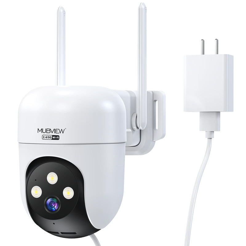 MUBVIEW 360° Security Cameras Wireless Outdoor,24/7 Wired Outdoor Camera for Home Security,Motion Tracking,5G/2.4G WiFi security camera,Night Vision,2-Way Talk, IP66,AI Detection,Local & Cloud Storage White 1 PC