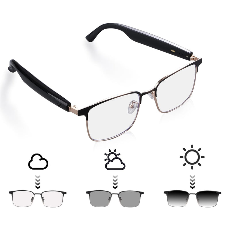 Smart Glasses, Polarized Sunglasses, Bluetooth Glasses for Women Mens, Voice Assistant Audio Open-Ear Headphone Speaker Safety for Iphone/Android/Music/Driving/Fishing Cycling Work Sport UV Protection gold frame