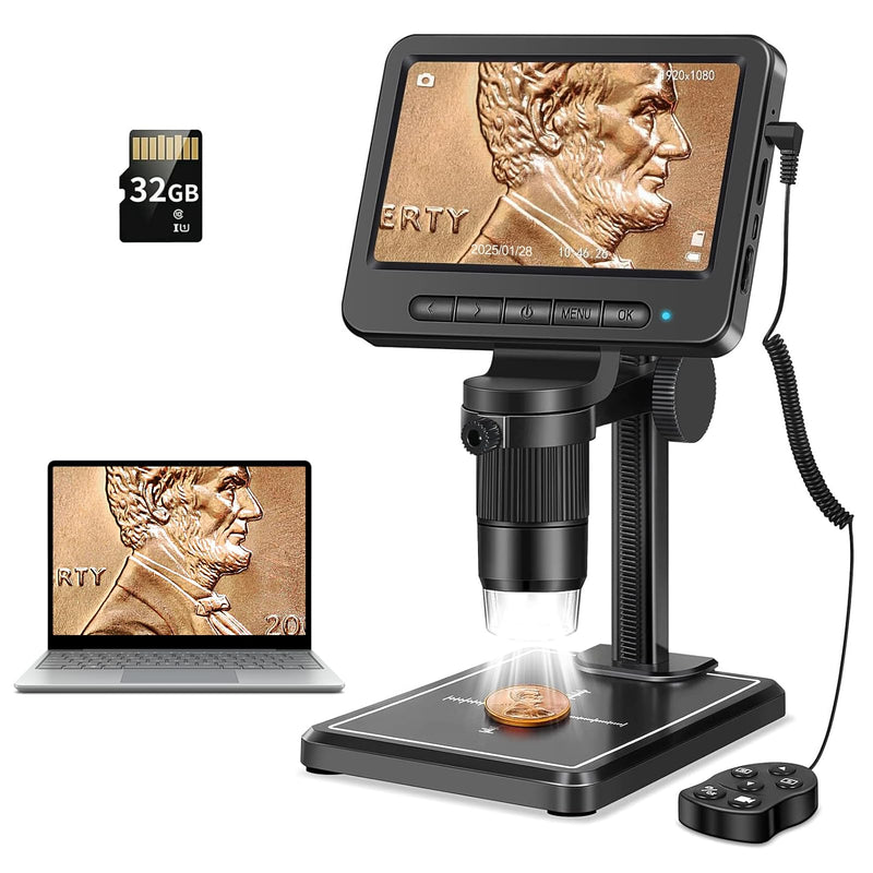 Leipan 1080P LCD Digital Microscope with 32GB SD Card, Coin Microscope with 5-inch IPS Screen,PC View,Photo/Video Capture,Compatible with Windows Mac MS2B-5 inch