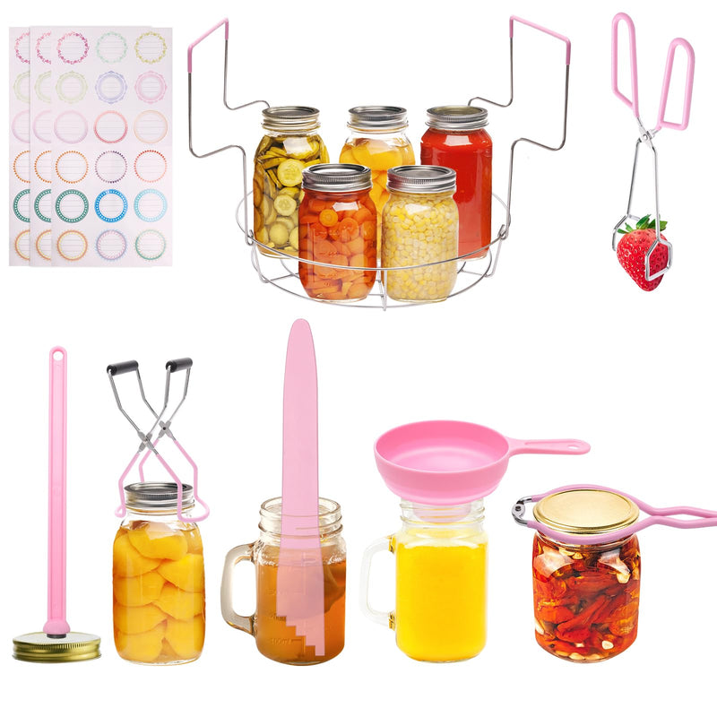 8PCS Canning Supplies Starter Kit，Canning Kit with Canning Funnel, 11.2in Stainless Steel Canning Rack, Canning Tong, Jar Lifter, Magnetic Lid Lifter, Jar Wrench, Bubble Popper, Canning Labels