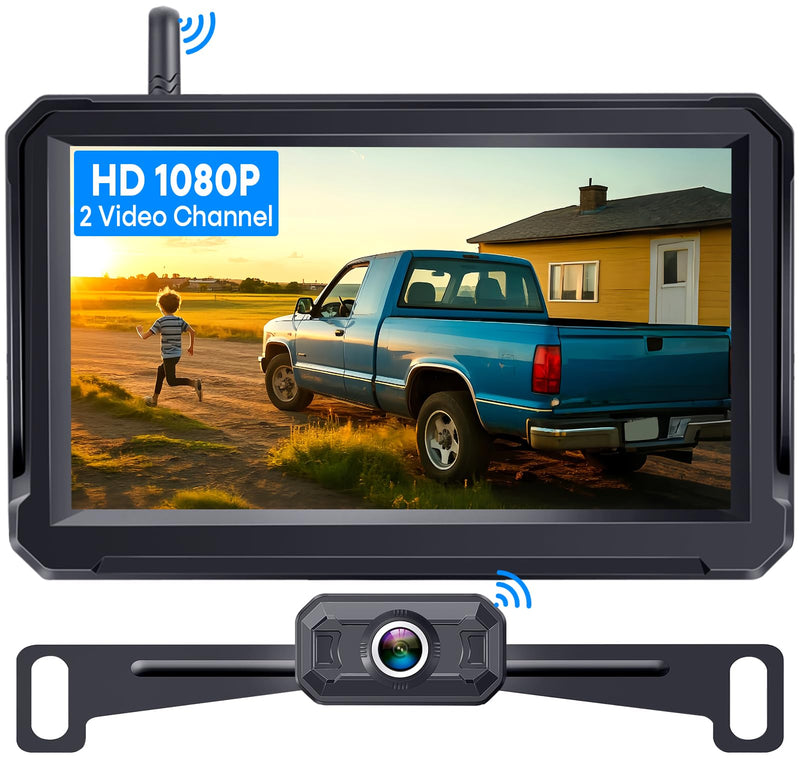 Wireless Backup Camera for Trucks: 5 Inch 1080P HD Display, Rear View Camera, IP69K Waterproof, Night Vision, Dual-Camera Support, DIY Installation, Customizable Parking Lines by Befumly H21 5'' + License Plate Camera