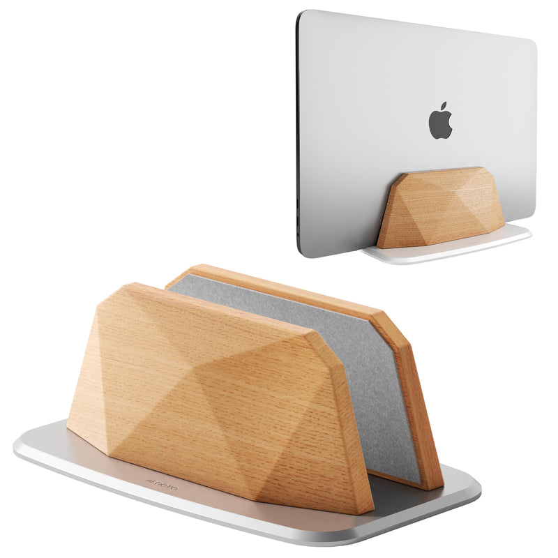 Vertical Laptop Stand - Wooden Adjustable Laptop Holder,Desktop Dock Compatible with All MacBook, Surface,Chromebook,Dell & More(Beechwood) Single Beechwood