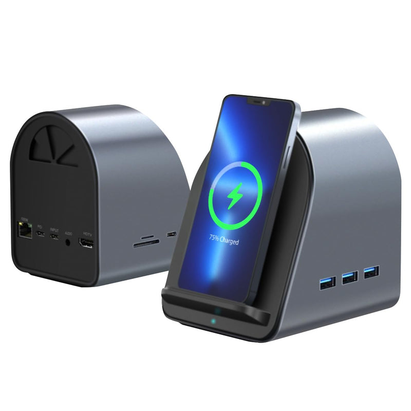 10-in-1 USB-C Multifunction Docking Station Wireless Charging USB3.0 Ports PD100W Fast Charging 4K HDMI SD/TF Card Reader Fit for Windows Mac Android iPad