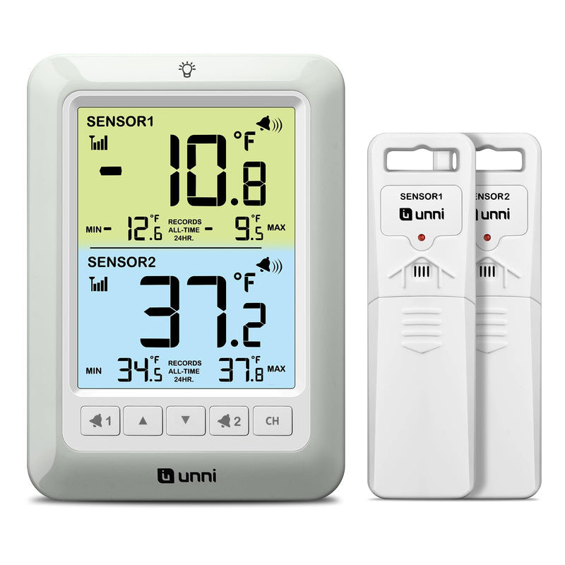 Refrigerator Thermometer with Alarm, Digital Wireless Fridge and Freezer Thermometer, Max Min Temperature Records with Magnetic & Stand Options for Home Restaurant