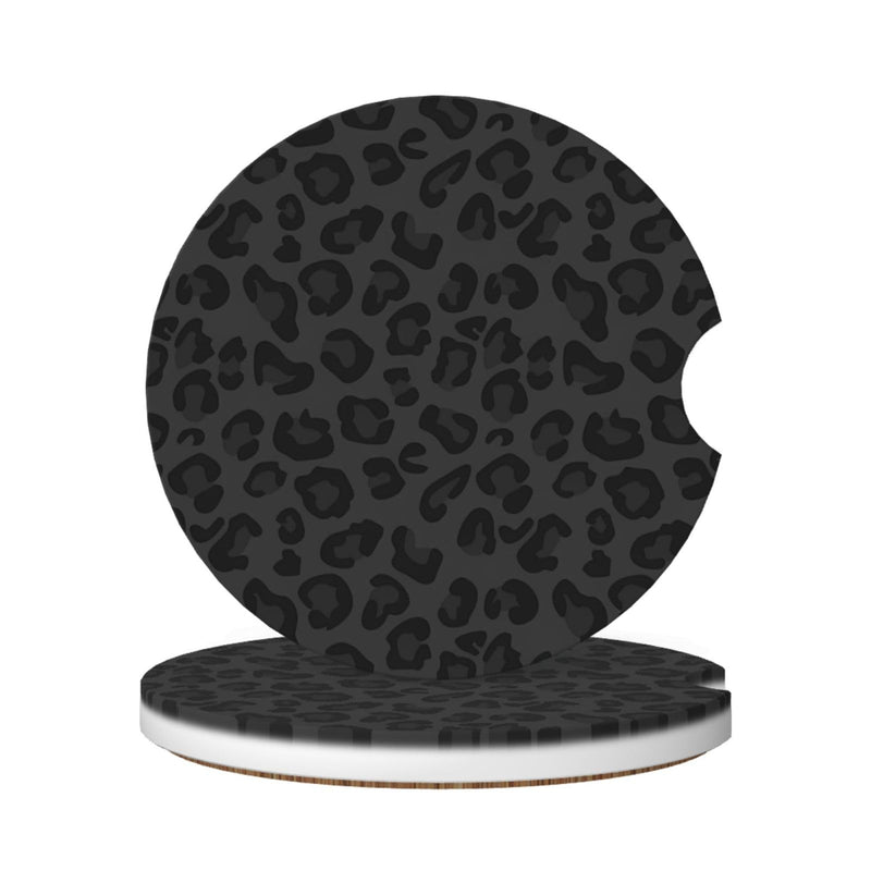 Car Coasters for Cup Holders, 2 Pack Absorbent Ceramics Anti Slip Universal 2.56 Inch Car Cup Coaster for Women Men, Car Interior Accessories - Black Leopard Cheetah Print 2.56 Inches