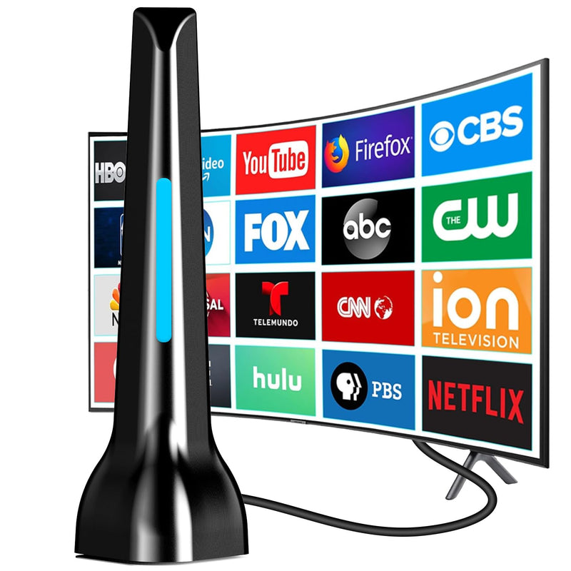 TV Antennas for Smart Indoor, Long Range & 360° Reception with Magnetic Base for Easy Installation, Digital HDTV Antenna Supports 4K, 1080p for Smart TV Local Channels Blue-black