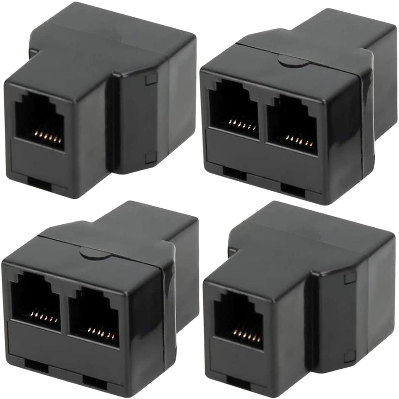 4 Pack Telephone Line Splitters, RJ12 6P6C 1 Female to 2 Female, Telephone Landline Cable Connector Converter (4, Black) 4