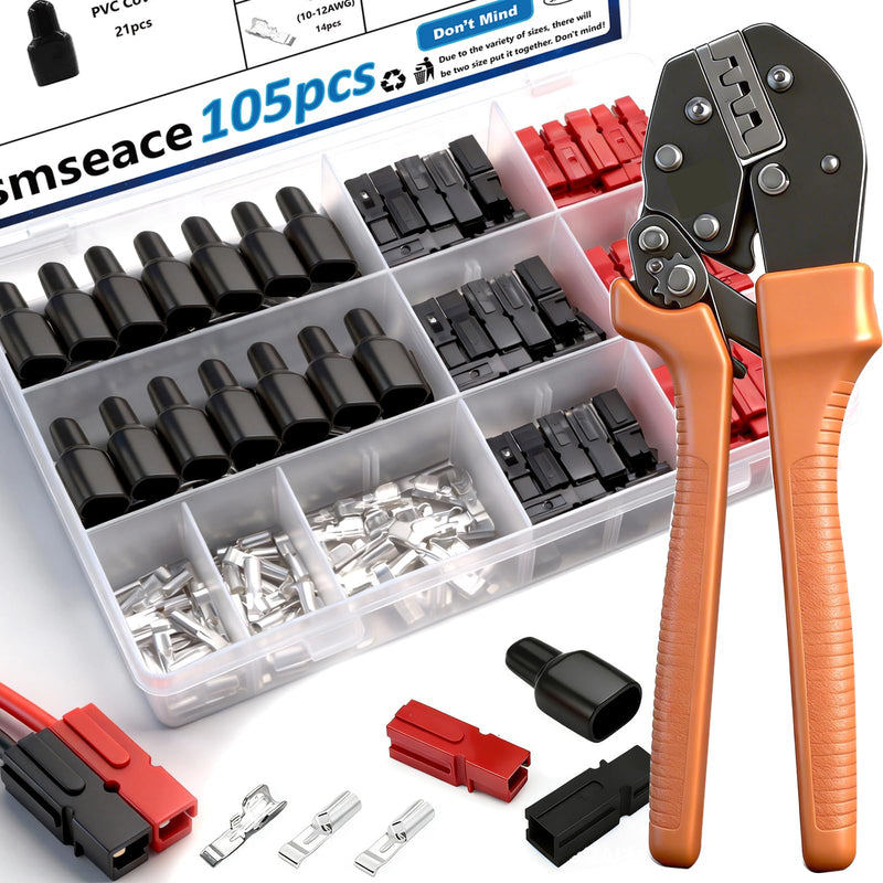 smseace 105Pcs Power Connectors with Crimping Tool 15/30/45 Amp Power Connectors with PVC Cover 1.5-6mm² (20-10AWG) Quick Disconnect Terminals 105Pcs Kit