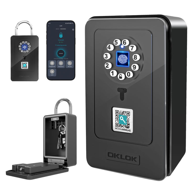 SFW New Smart Lock Boxes, Fingerprint Key Box Bluetooth Key Box with App Control & Passcode, Waterproof Wall Mounted & Door Hanging Security Lock Box (Fingerprint Unlock) Fingerprint Unlock