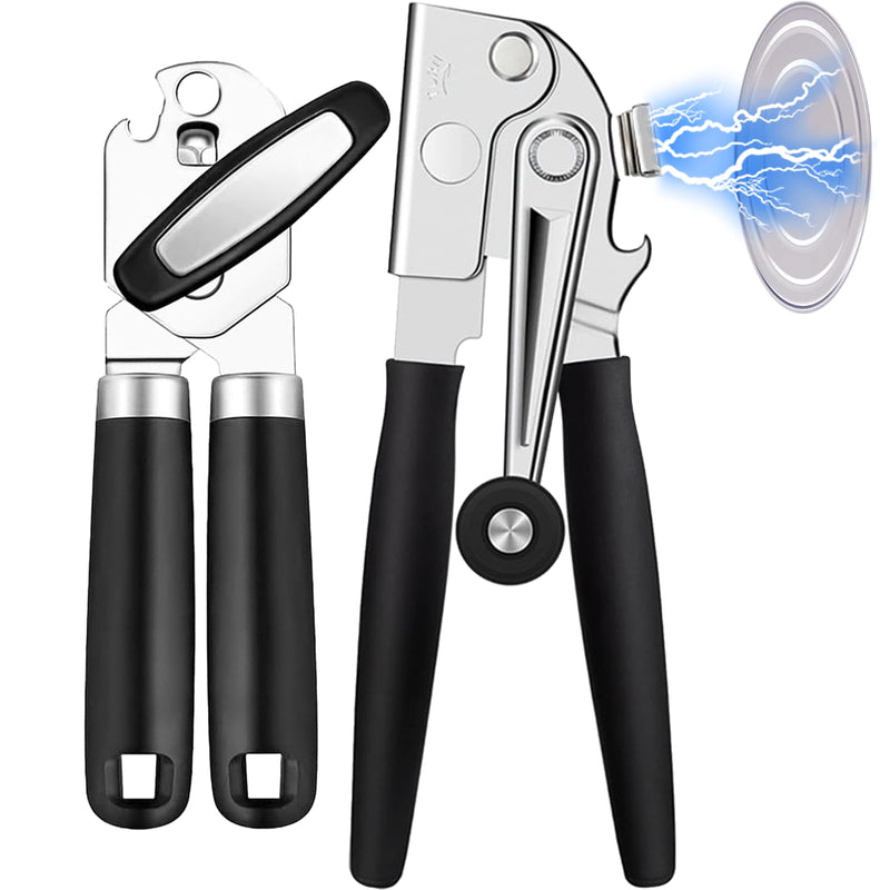 2Pcs Can Opener with Magnet Crank Can Openers Manual,Heavy Duty Commercial Can Opener with Rubber-coated Long Handles
