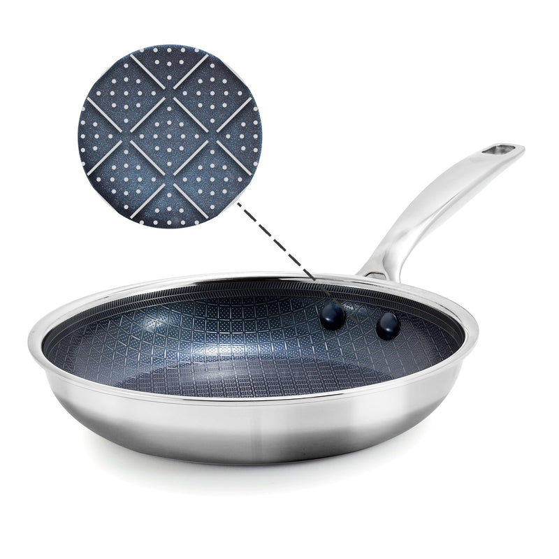 Blue Diamond Hybrid Nonstick Stainless Steel 8” Frying Pan, PFAS-Free Ceramic Skillet, Diamond Bond Powerful Searing, Egg & Omelet Pan, Dishwasher Safe, Stay-Cool Handle, Induction Ready, All Cooktops 8" Frying Pan Skillet