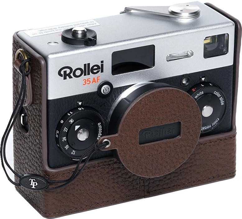 35AF Case, BMAOLLONGB Handmade Genuine Real Leather Half Camera Case Bag Cover for Rollei 35AF with Lens Cover (Coffee) Coffee