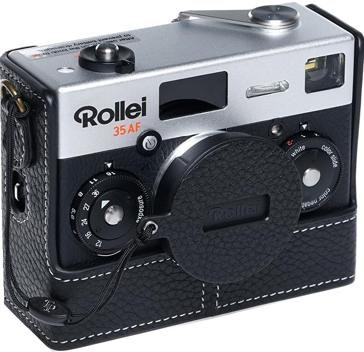 35AF Case, BMAOLLONGB Handmade Genuine Real Leather Half Camera Case Bag Cover for Rollei 35AF with Lens Cover (Black) Black
