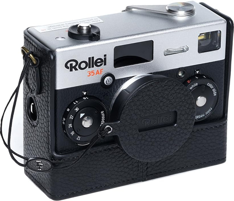 35AF Case, BMAOLLONGB Handmade Genuine Real Leather Half Camera Case Bag Cover for Rollei 35AF with Lens Cover (Black Thread) Black Thread