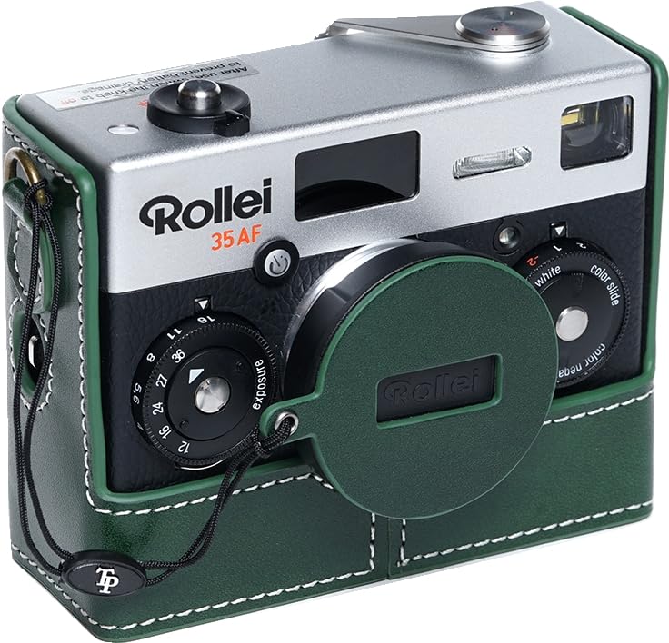 35AF Case, BMAOLLONGB Handmade Genuine Real Leather Half Camera Case Bag Cover for Rollei 35AF with Lens Cover (Green) Green