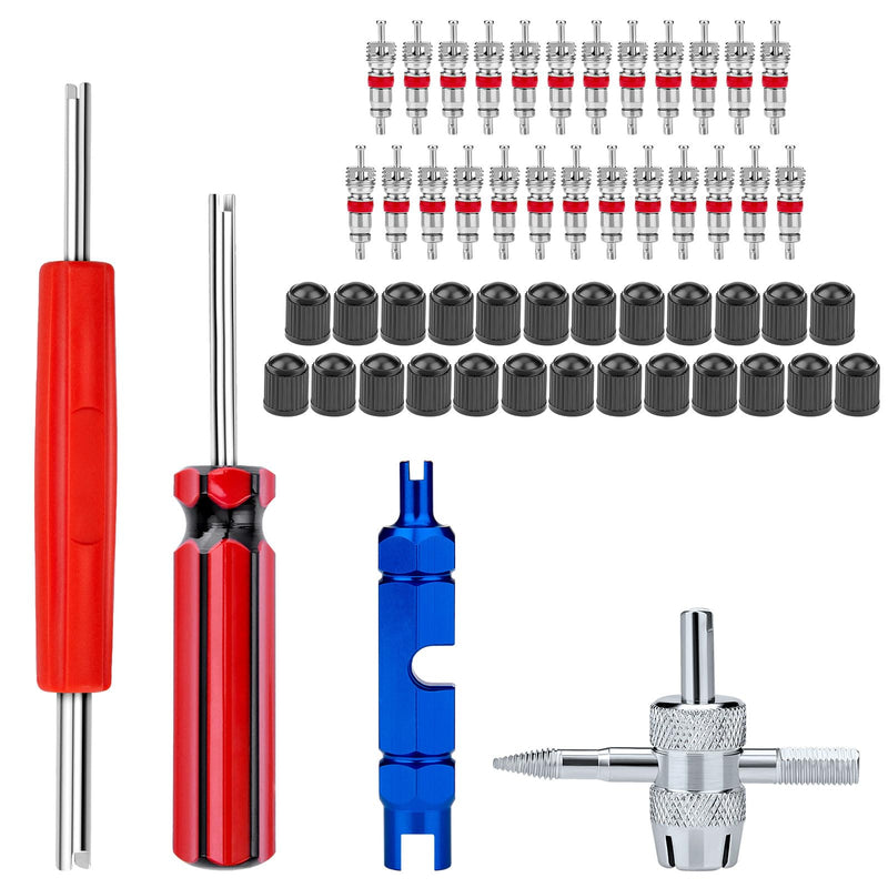 56Pcs Valve Stem Removal Tool, Valve Cores, 4-Way Valve Tool, Valve Core Remover Tool, Valve Stem Caps 56