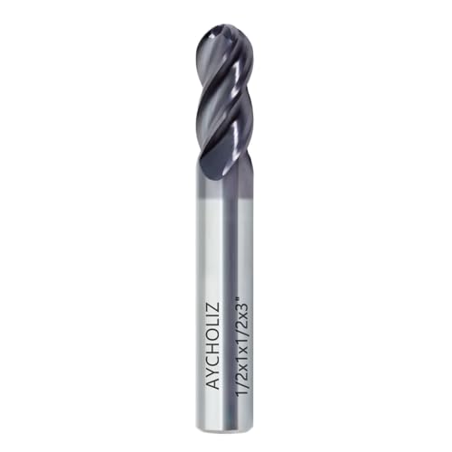 1/2" Ball Nose Carbide End Mill 4Flutes Carbide Milling Cutter HRC55 CNC Router Bits with AlTiN Coated for Alloy Steel 1/2 in