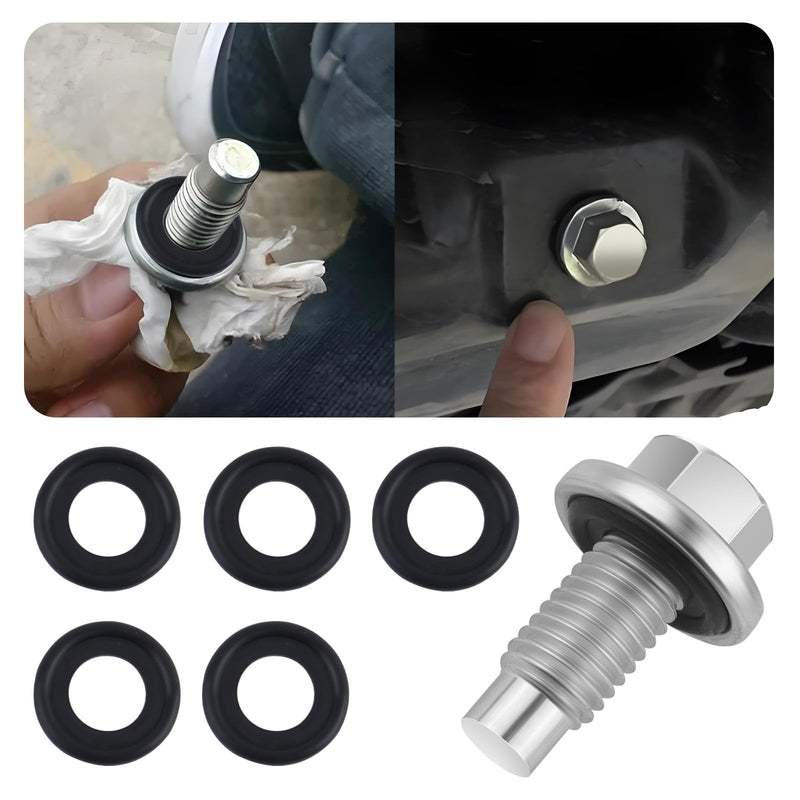 M12*1.75 Oil Drain Plug with 5PCS Oil Drain Plug Gasket OEM#EJ7Z-6730-A,Iron Zinc-Coated Oil Pan Drain Plug Compatible with GMC Chevrolet Ford,Essential Oil Plug Bolt Car Accessories (M12*1.75) M12*1.75