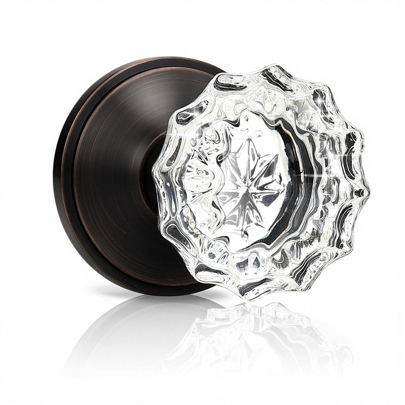 KNOBWELL Glass Door Knobs in Oil Rubbed Bronze Finish, Individual Dummy Crystal Door Knobs for Interior Door, Keyless Non-Turning Interior Door Knob, 1 Pack