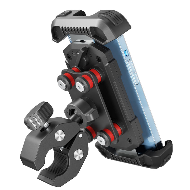 tounee Motorcycle Phone Holder Mount -Dual Vibration Dampener, Tool-Free Bike Phone Holder Handlebar Clip & Secure Lock for iPhone 16/15 Pro Max, 4.7-6.7" Phones - Black